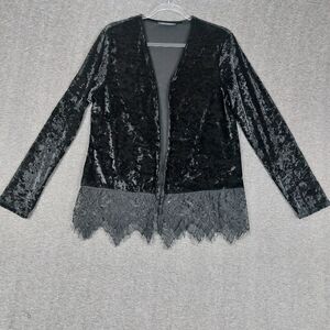 VOICE OF CALIFORNIA BLACK VELVET LACE TRIM WHIMSIGOTH WITCHY CARDIGAN KIMONO L